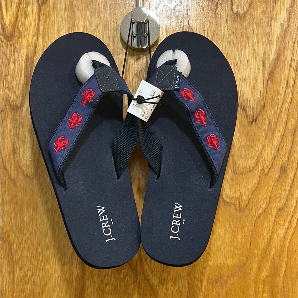 NWT J. Crew Navy Blue Flip Flops with Red Lobsters Size 9